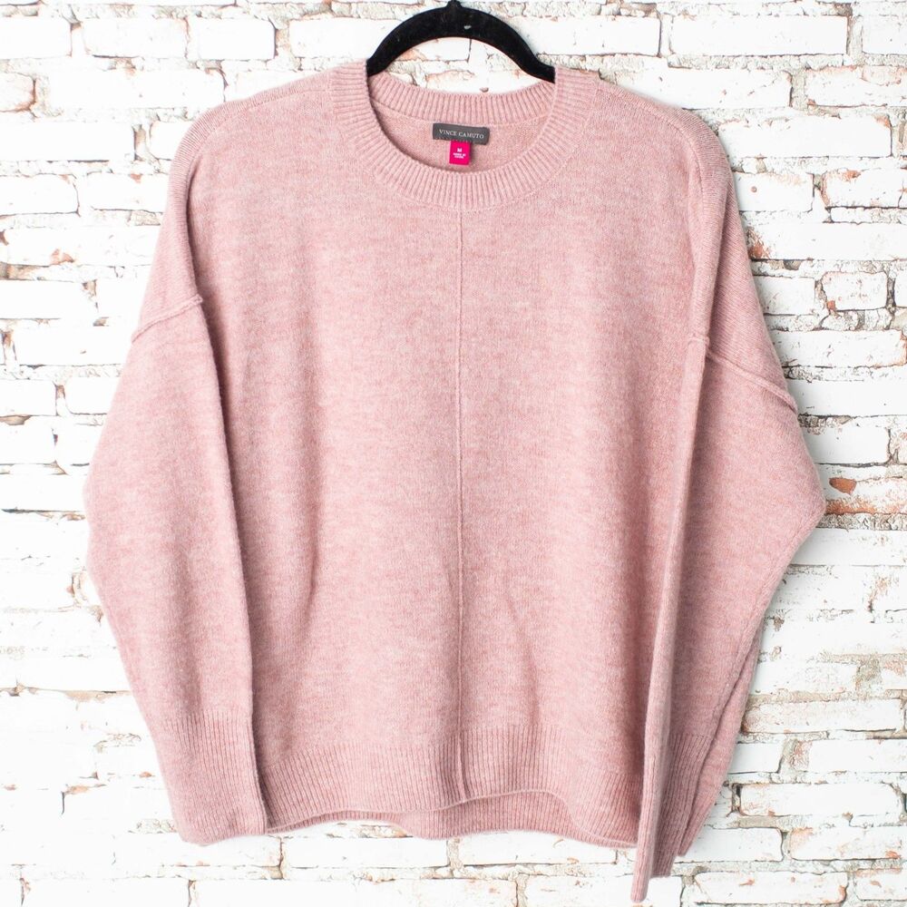 Vince Camuto Women Medium Pink Oversized Crewneck Sweater Drop Shoulder Pullover